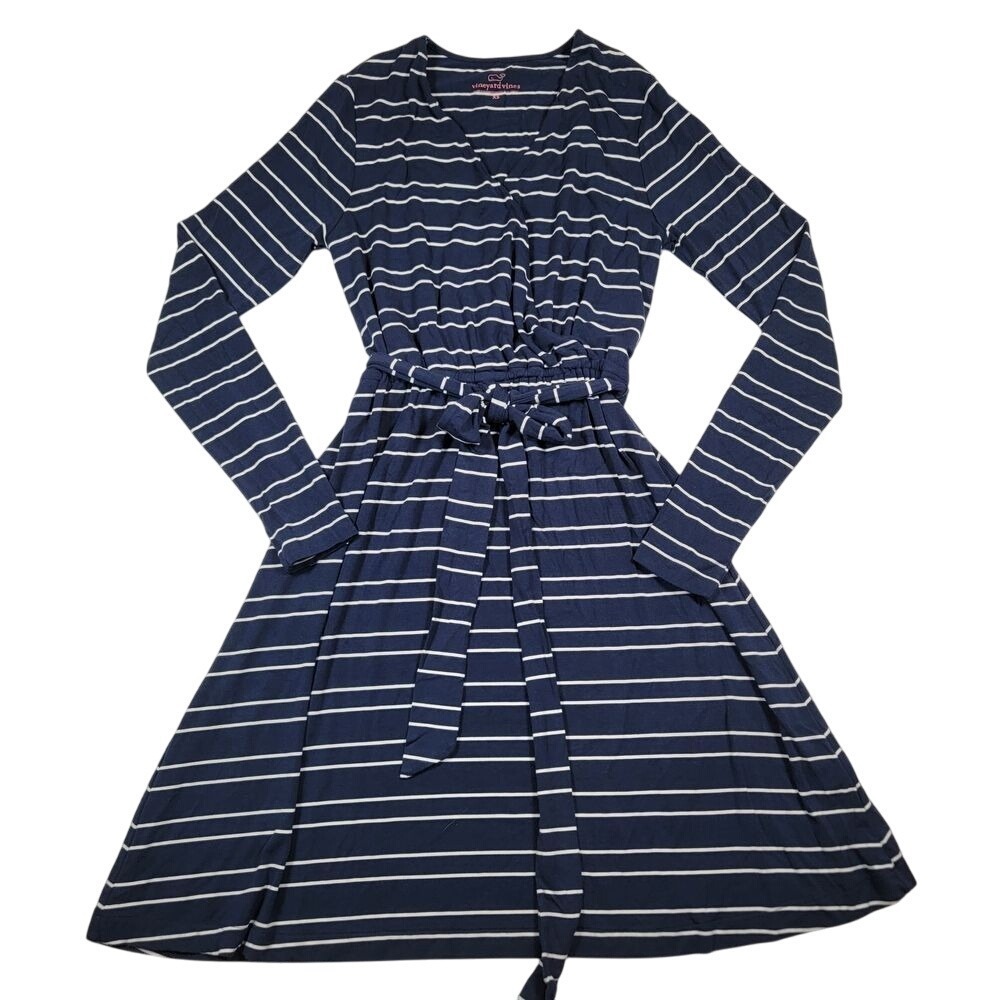 Vineyard Vines Seaview Navy White Striped‎ Dress Sz XS Jersey Stretch Waist